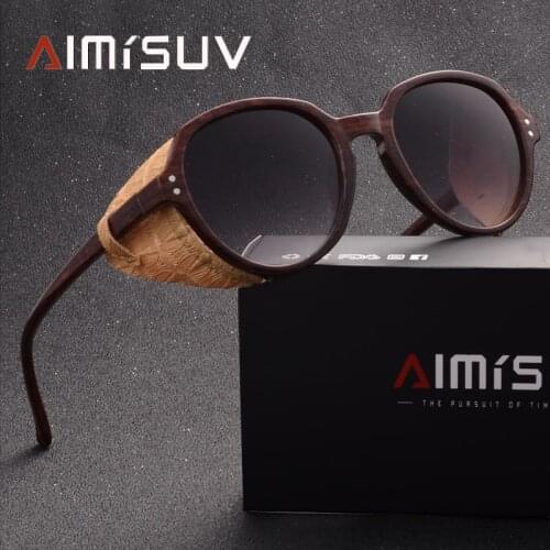 AIMISUV Fashion Vintage Steampunk Sunglasses Men Leather Side Shield Brand Design Sun Glasses Women oculos feminino UV400