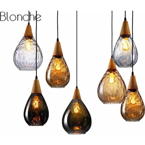 Modern Wood Glass Pendant Lights Led Hanging Lamp E27 Hanglamp for Living Room Kitchen Light Fixtures Industrial Decor Luminaire