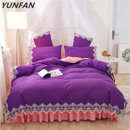 Wedding purple Lace bedding sets full queen king duvet cover princess girls bed skirt Korean bedclothes beautiful quilt cover