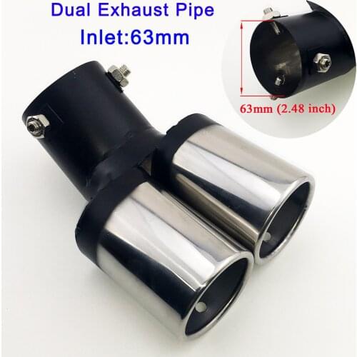 Universal Car Accessories Tail Pipe Muffler 63mm 2.5 Inch Inlet Rear Exhaust End Tip Dual Outlet Silencer Steel Cover Part