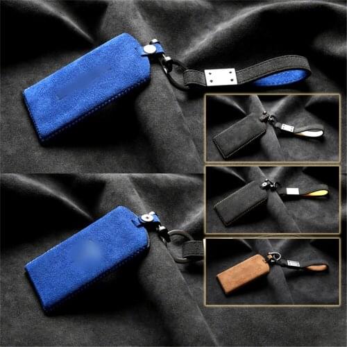 Suede Leather Car Remote Smart Key Card Case Cover Shell Keychain Holder Protector Fit For Tesla Model 3 Accessories Styling