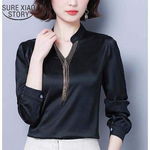 Women T-shirt 2019 New Fashion Long Sleeve V-neck Solid Slim Elegant Women Clothing Casual Female Tops Party Plus Size 5109 50