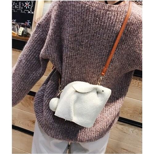 Women Girls Lambswool Crossbody Bag Animal Bunny Shaped Shoulder Bags Cartoon Purse