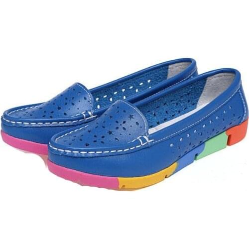 Summer 2020 womens flats; womens leather shoes for women; hollow-out loafer ballet slippers zapatos de mujer