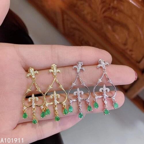 KJJEAXCMY fine jewelry natural Emerald 925 sterling silver women earrings support test beautiful
