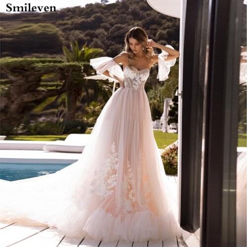 Smileven Princes Wedding Dresses Off The Shoulder Boho Lace Bride Dresses Robe De Mariee Wedding Gowns