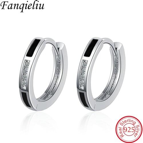 Fanqieliu Between Colors Black White Crystal Hoop Earrings Woman 925 Sterling Silver Jewelry Birthday Gift For Girl FQL21291