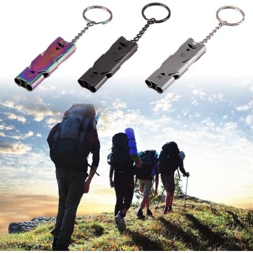 100Pcs/Lot 150db Double Pipe High Decibel Stainless Steel Emergency Survival Whistle Keychain Cheerleading Whistle Soccer