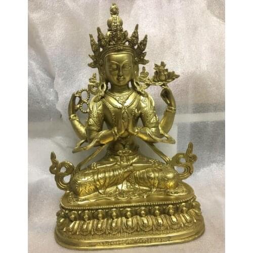 Xd 001728 12 INCH Tibet Folk temple Brass Four Arm hands Avalokitesvara Kwan-Yin Guan Yin