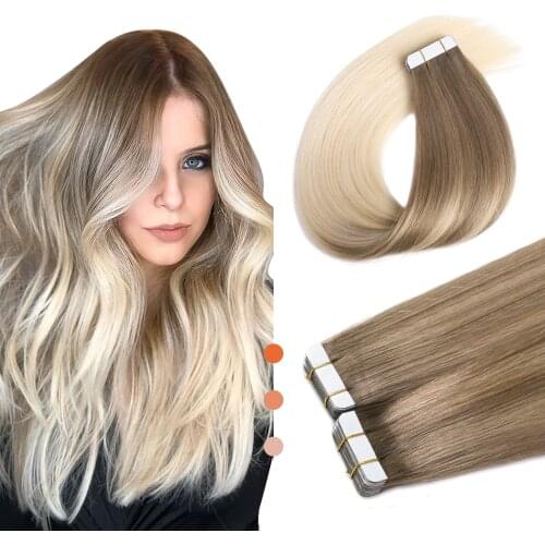 Tape In Human Hair Extensions Ombre Color Remy Hair 20Pcs For Salon Quality