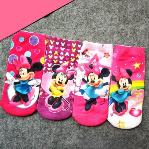 4 Pairs Disney Mickey Mouse Minnie Summer Casual Cute Girl Baby Socks Cartoon Socks Cotton Funny Children Socks 2-10 Years Old