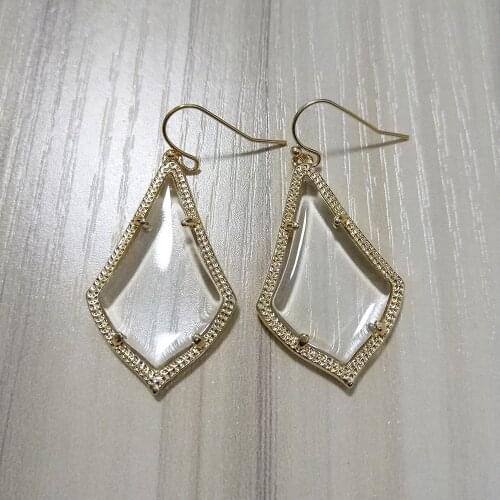 4 Tone Option Clear Crystal Stone Freshness Drop Earrings Small Water Drop Cats Eye Stone Inlay Cooper Danlge Earrings