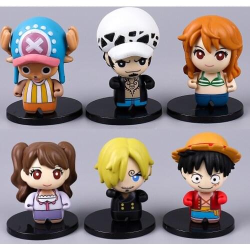 6pcs/set Luffy Sanji Nami Chopper Q Version Anime Action Figure Model Collection Toys Cartoon Car Cake Ornaments Collection Gift