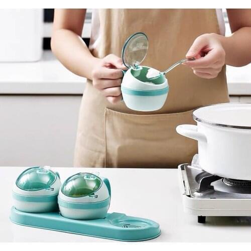 Macaron Color Spherical Seasoning Jar Plastic 4pcs Spice Jar Salt Sugar Pepper Box Condiment Storage Container Kitchen Storage