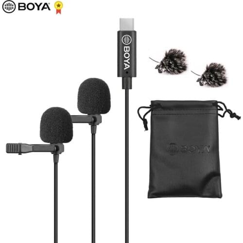 BOYA BY-M3D Omnidirectional Dual Head Lavalier Lapel Microphone Mic with 6 Meters Cable Compatible with Type-C Interface