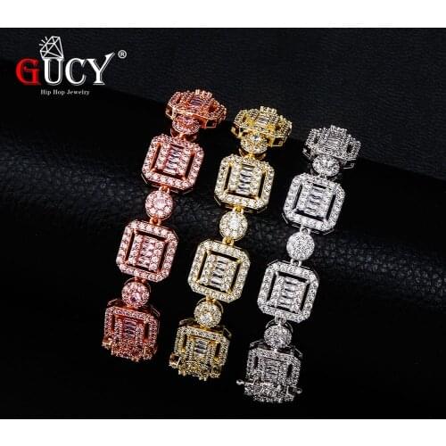 GUCY Fashion AAA Zircon Men Hip hop Jewelry Bracelet Copper Material cubic zirconia Square & round Bracelet Men For Gift