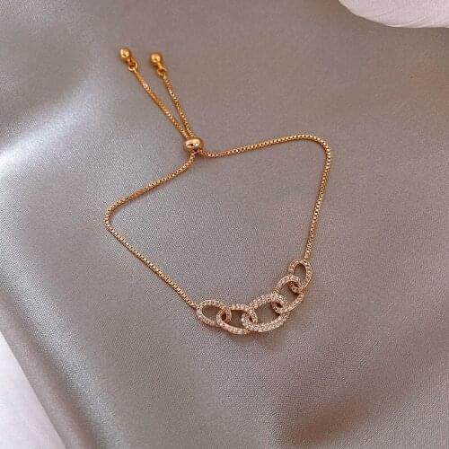 Korean hot selling fashion jewelry exquisite copper inlaid zircon ring buckle bracelet elegant women stretch adjustable bracelet