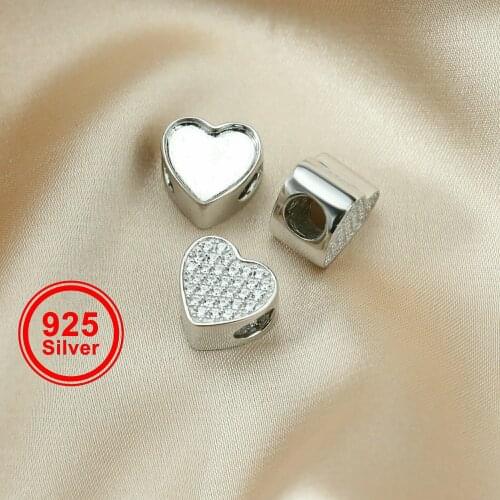 10MM Heart Bezel Settings for Breast Milk Resin Solid Back 925 Sterling Silver Pendant Beads with 4.5MM Hole 1431081