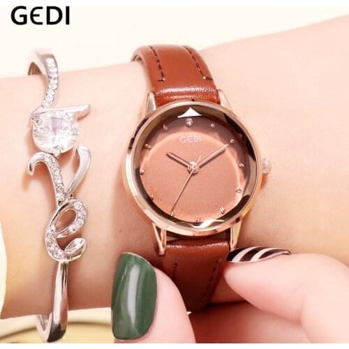 GEDI Womens Watches Ladies Watch Fahsion Simple Leather Strap Female Watch Ladies Wristwatch Dress Life Waterproof reloj mujer