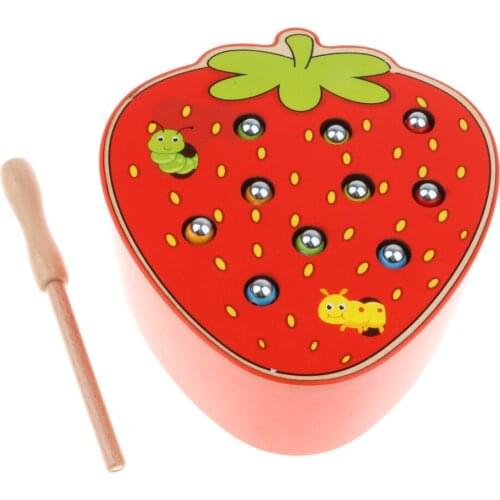 Wooden Magnet Fruit Bug Catching Game Toy Kids Montessori Toy - Strawberry