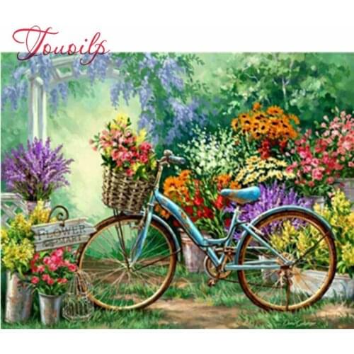 Bricolage 5D plein diamant peinture point de croix vélo dans la fleur mart diamant broderie couture modèles strass kits