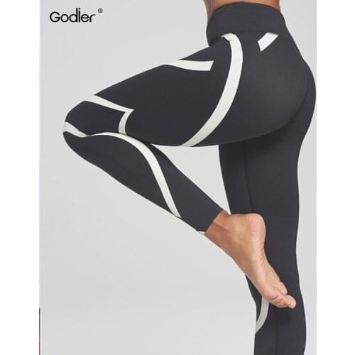 Godier Women Fitness Leggings Casual Trousers High Waist Pants Striped Legging Slim Black Casual Trousers Jc0054