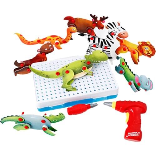 DIY Pretend Play Electric Drill Screws Assembling Animals Block Model Toy Boy Children Tool Toys Educational for Games Puzzles