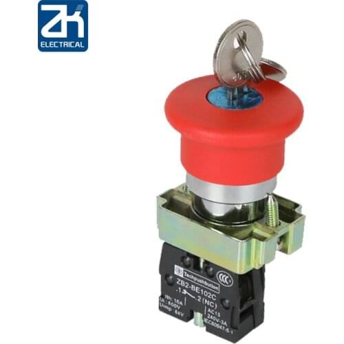 Compact Stop Emergency Stop Bring Key Button Switch Xb2-bs142c Mushroom Emergency Stop Rotating Reset