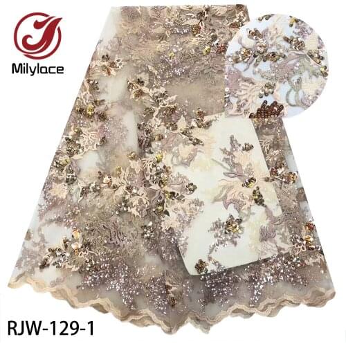 Nigerian Mesh Sequins Lace Fabrics High Quality French Net Lace Fabrics 5 Yards for Party Dress RJW-129