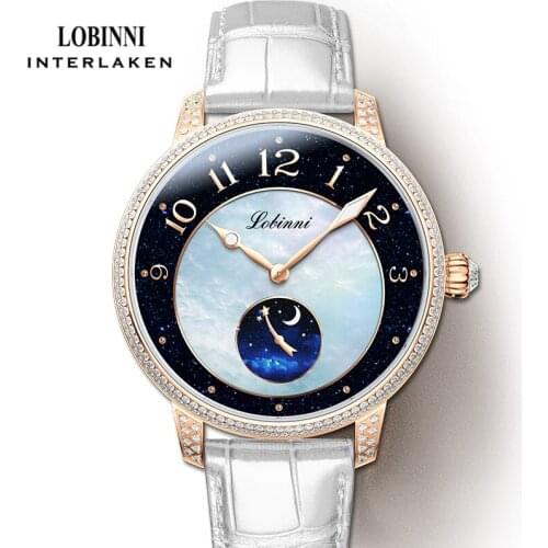 LOBINNI 2021 NEW Ladies Luxury Watches Seagull Movement Automatic Mechanical Watchs Mother-of-Pearl Dial Ladies Wristwatch
