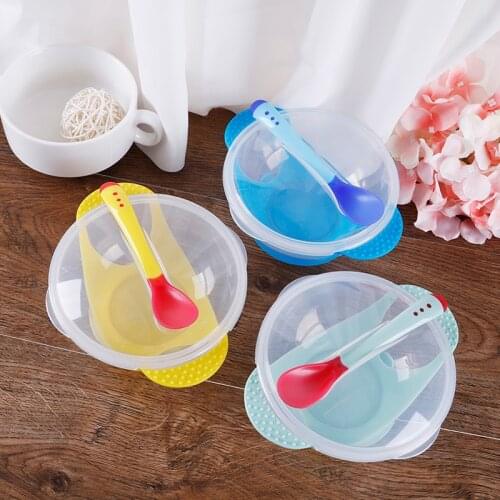 Temperature Sensing Baby Feeding Spoon Tableware Food Learning Bowl Dishes Serving Plate / Tray Suction Cup Baby Dinnerware Set
