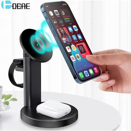 3 in 1 Magnetic Wireless Charger 15W Fast Charging Station for for iPhone 12 Pro Max Mini AirPods Pro Apple Watch Magnet Cases