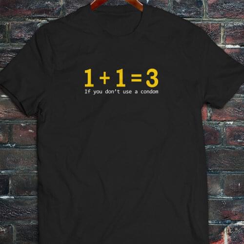 Fashion New Top T-Shirts Novelty O-Neck Tops 1+1=3 Funny Humor Sex College Party Meme Pregnant Men Black Casual Men T-Shirt