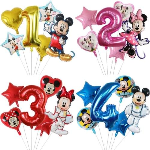 6pcs Cute Mickey Minnie Foil Balloons Set 30inch Number Air Globos Baby Shower Happy Birthday Party Decorations Kids Toys Gift