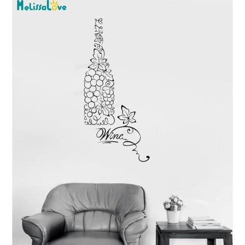 New Design Vinyl Decal Bottle Wine Grapes Kitchen Restaurant Decoration Wall Stickers Removable Art Murals Unique Gift YY737
