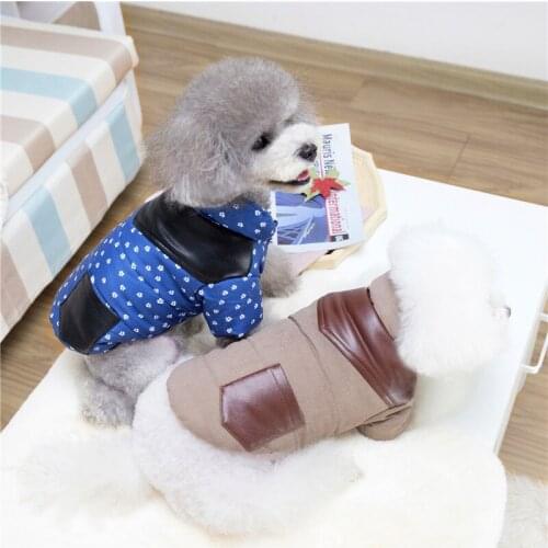 Dog Clothes The New Autumn and Winter Leather Warm Cute Small and Medium-sized Dog Cat Pet Leather Pocket Fashion Cotton Coat