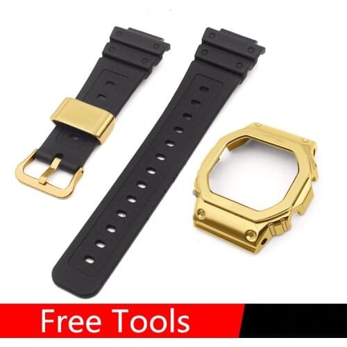 Original Resin Watch Strap For DW-5600 GW5000 DW5035 GMW5610 Watchband Bezel Plus Metal Rings Loops Gold, Sliver Black