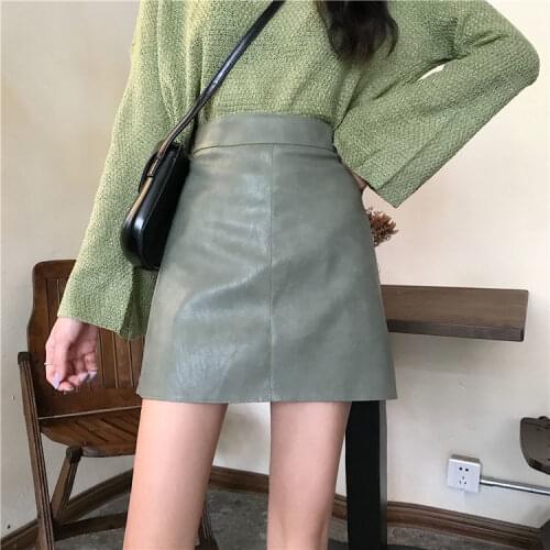Autumn and Winter High Waist A- line Skirt Pu Straight Leather Skirt Women Woman Skirts Faldas Jupe