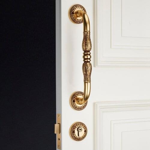 All copper European style villa door lock big handle single tongue true and false double door lock golden handle