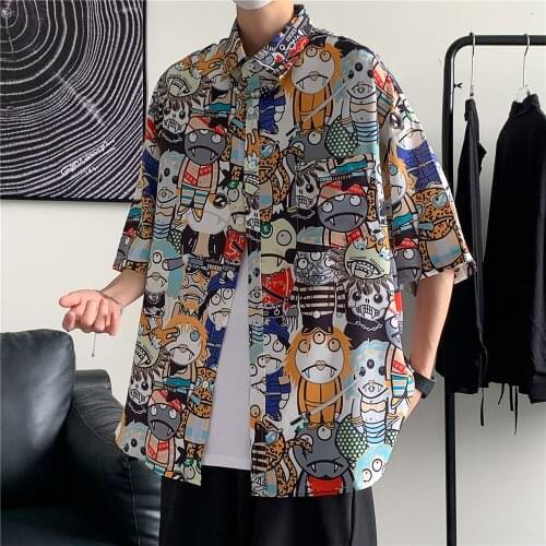 Summer Hong Kong s Style Casual Couples Free Ironing Short Sleeve Mens Shirt INS Trend Loose Beach Wind Half Sleeve Large Shirt