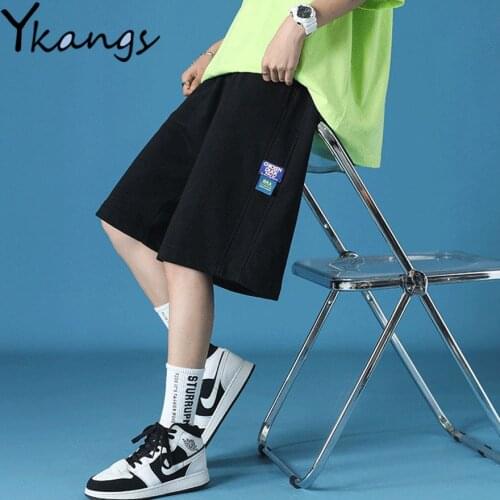 Elastic High Waist Streetwear Solid Straight Wide Leg Shorts Baggy Casual Summer 2021 Korean Harajuku Goth Fashion Shorts Women