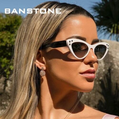 BANSTONE Luxury Cat Eye HD Sunglasses Women 2019 New Rhinestone UV400 Glasses Brand Designer Vintage Cateyes Female Shades