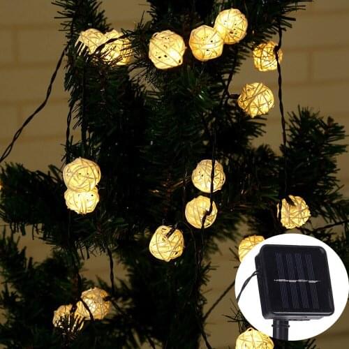 Solar Powered led String Lights 6M 30leds Rattan Balls String Lights Outdoor Christmas Wedding Party Window Decoration Lighting