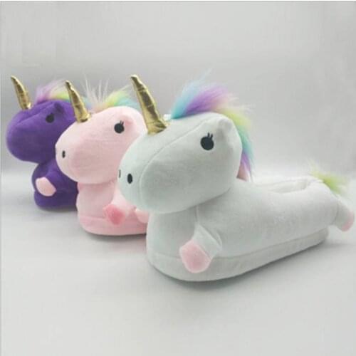 New Winter Lovely Unicorn Slippers Kids Home Licorne Pink Purple White Shoes Baby Boys Girls Unisex Funny Animal Paw