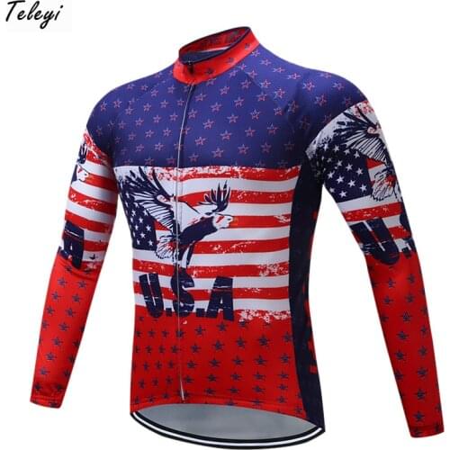 Teleyi 2017 USA Team Bike Jersey Autumn Long Sleeve Cycling Jersey Men MTB Road Cycling Clothing Racing Sport Bicycle Clothes