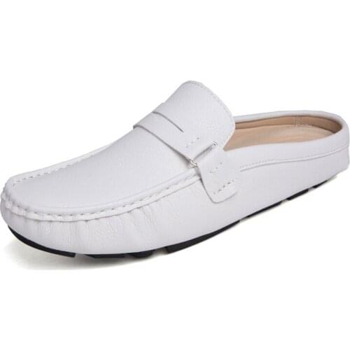 Italian Men Half Slipper Genuine Leather Loafers Moccasins Outdoor Non-slip Men Casual Shoes Fashion Men Shoes Handmade Comfy