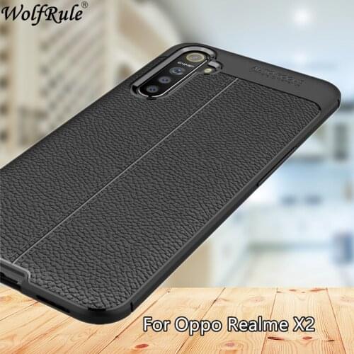 Wolfrule For Case Oppo Realme X2 Case Fashion Lichee Style Silicone Rugged Hybrid Cover For Oppo Realme X2 Cover Realme X2 Coque