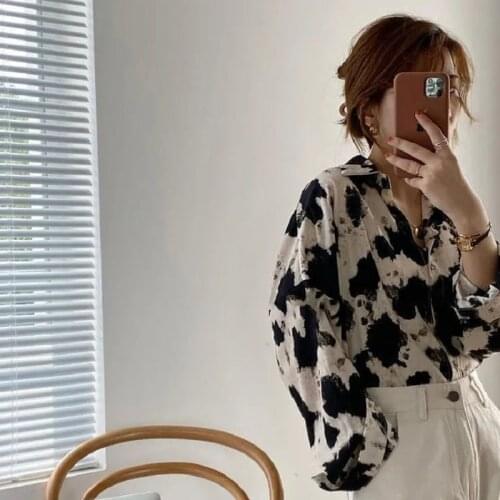2021 Summer Streert Style Oversize Women Blouse Shirt Cow Pattern Print Long Sleeve Ladies Tunic Shirt Plus Size Female Tops