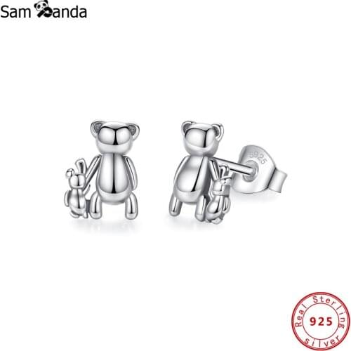 Original 925 Sterling Silver Earrings Best Friend Bear Piercing Stud Earings For Women Birthday Gift Fine Jewelry