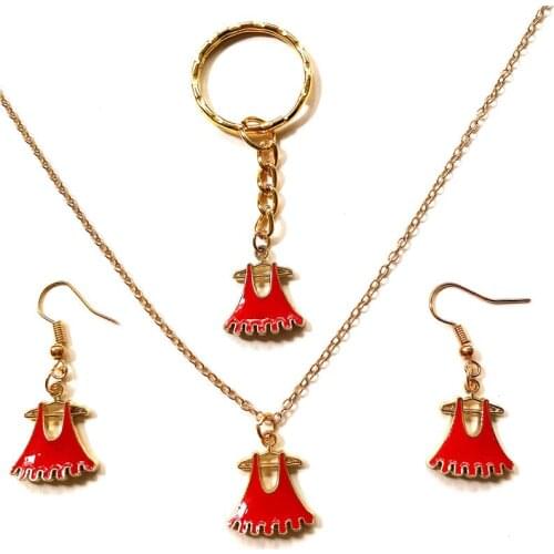 Gold color enamel skirt dress pendant necklace girl earrings jewelry set link chain jewellery set women fashion lady party gift